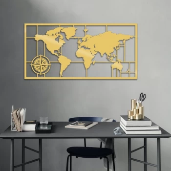 Image of World Map Metal Decor 7 - Gold Gold Decorative Metal Wall Accessory