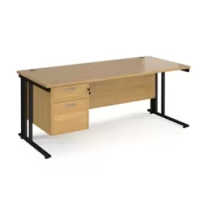 image of Office Desk Rectangular Desk 1800mm With Pedestal Oak Top With Black Frame 800mm Depth Maestro 25 MCM18P2KO