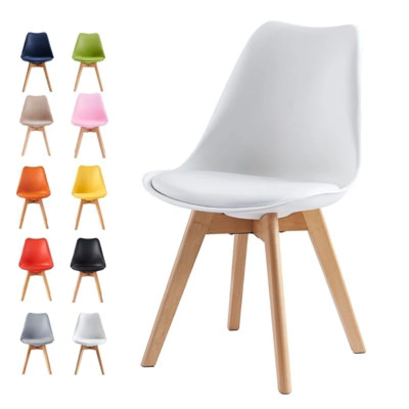 Image of MCC Direct Single Dining Chair with Wooden Legs and Padded Cushion - Eva White