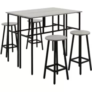 Image of HOMCOM 6 Piece Industrial Bar Table Set, 2 Kitchen Tables with 4 Stools, Grey - Grey