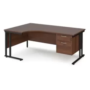 image of Office Desk Left Hand Corner Desk 1800mm With Pedestal Walnut Top With Black Frame 1200mm Depth Maestro 25 MC18ELP2KW