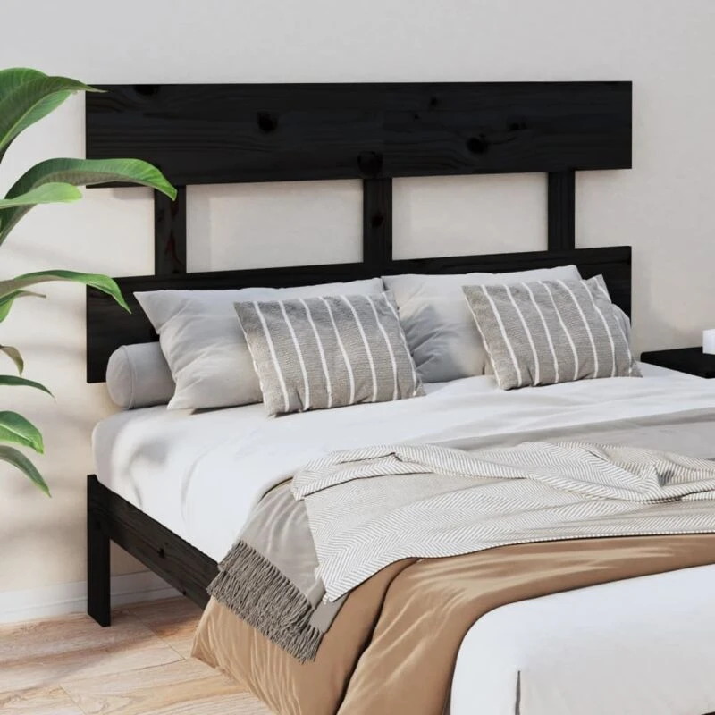 Image of Vidaxl Bed Headboard Black 124X3X81cm Solid Wood Pine, Black 819064
