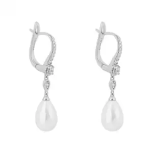 image of Shell Pearl Drop Lever Zirconia Hook Earrings E6201