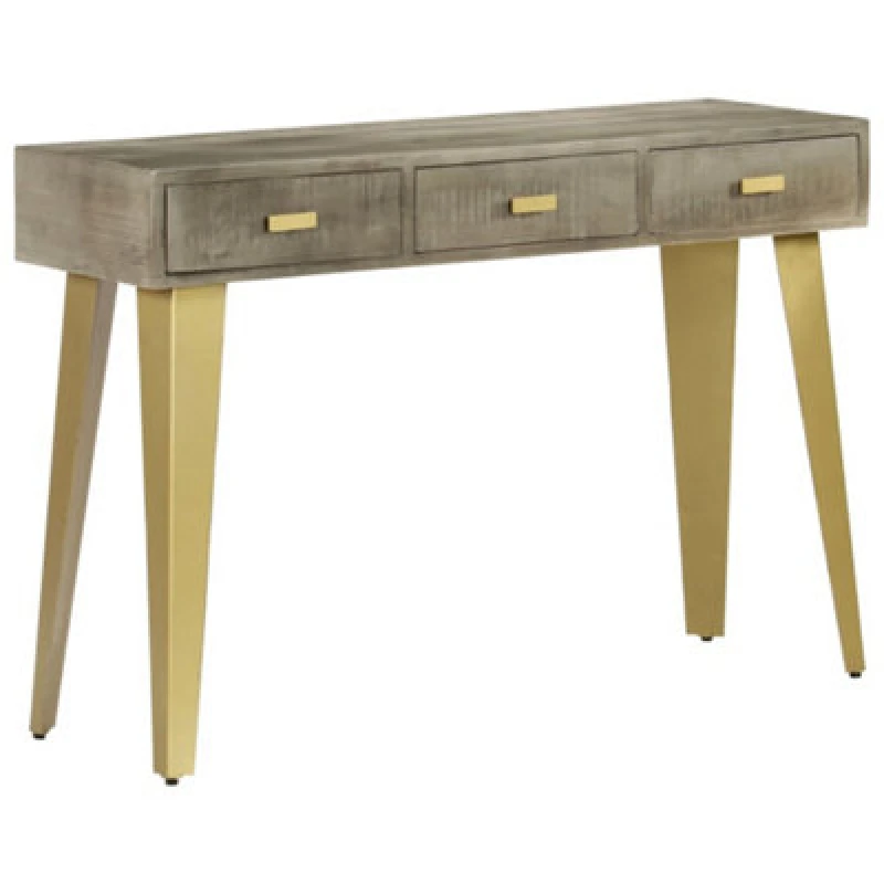 Image of vidaXL Solid Mango Wood Console Table Grey with Brass 110x35x76cm Display Desk