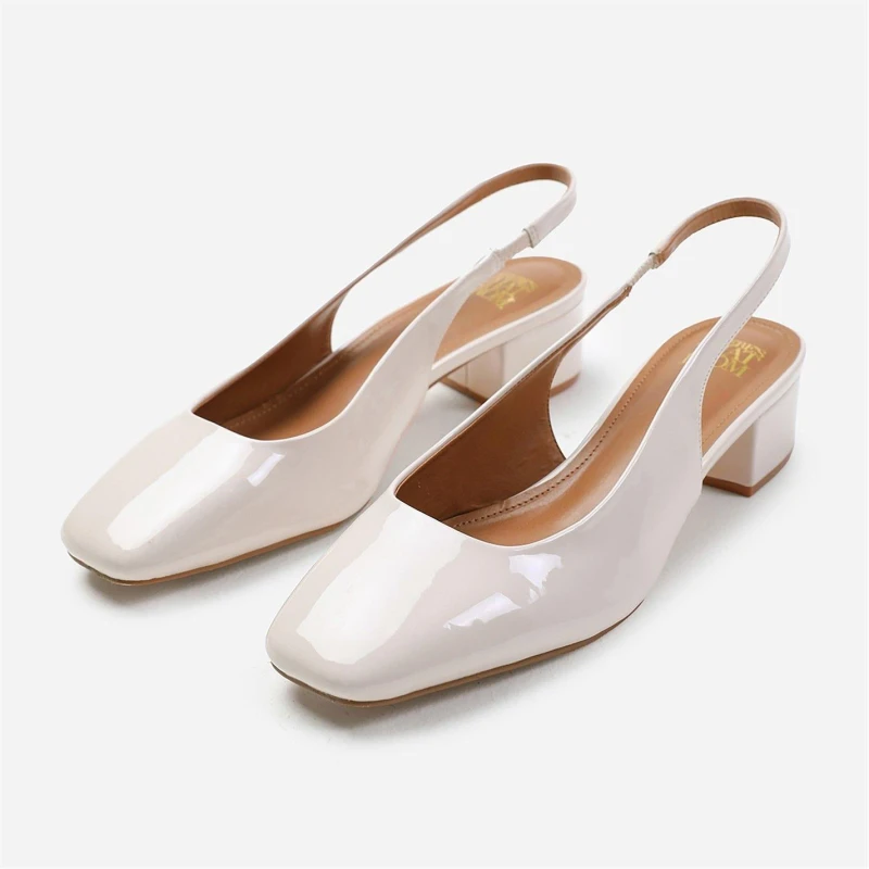 Image of Where's That From 'Michigan' Square Toe Slingback Low Block Heels Cream