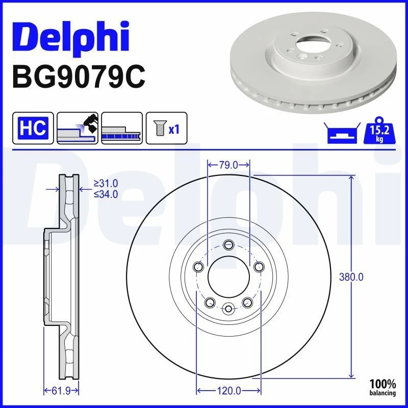 Image of DELPHI Brake disc DELPHI BG9079C