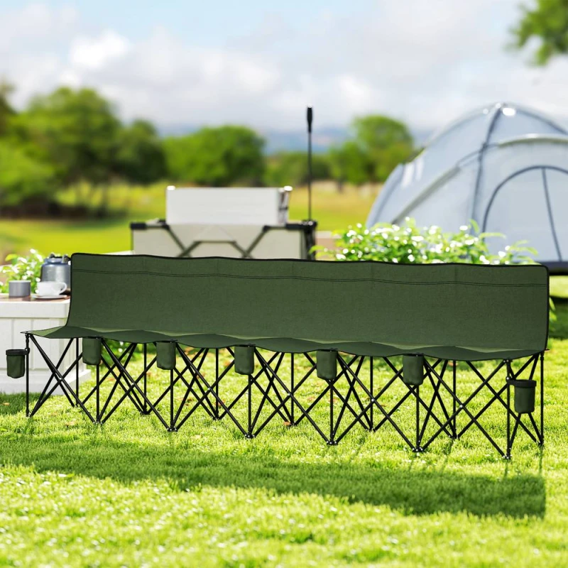 Image of OUTSUNNY 6 Seater Folding Bench Camping Chair with Cup Holder, Green Green Unisex