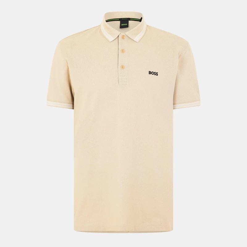 Image of Boss Mens HBG Paddy Polo Shirt with Contrast Tipping Light Beige male S