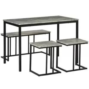 Image of Homcom Dining Table Set Concrete Effect Table And Chairs For 4 People Grey