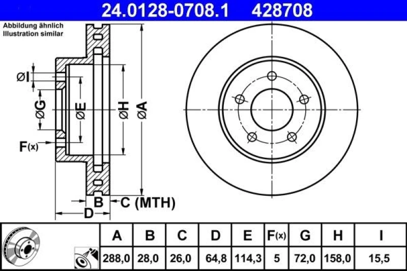 Image of ATE 24.0128-0708.1 Brake disc Vented, Coated, High-carbon Brake Disc (82)