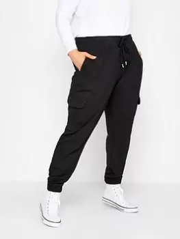 image of Yours Ribbed Cargo Joggers - Black, Size 16, Women