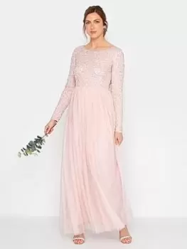 Image of Long Tall Sally Long Sleeve Sequin Maxi Dress, Beige, Size 12, Women
