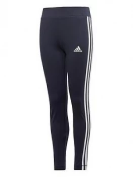 Image of adidas Youth Training Equipment 3 Stripe Leggings - Navy/White, Size 7-8 Years, Women