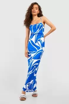 image of Abstract Print Strappy Maxi Dress