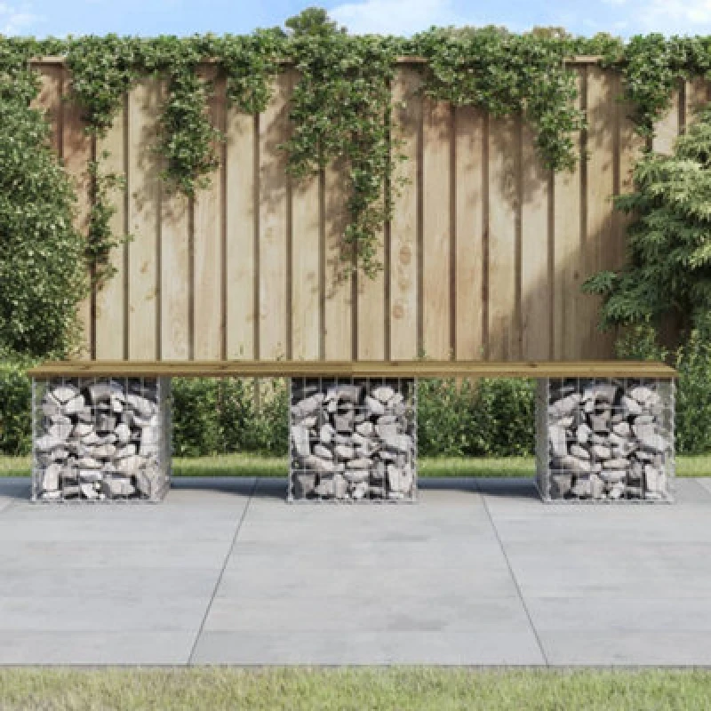 Image of vidaXL Garden Bench Gabion Design 203x44x42cm Impregnated Wood Pine, Brown 834343