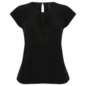 image of Henbury Womens/Ladies Pleat Front Short Sleeve Top (S) (Black)