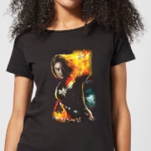 Image of Captain Marvel Galactic Shine Womens T-Shirt - Black