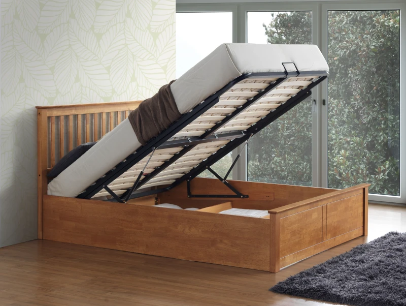 Image of Bedmaster Bedmaster Malmo Wooden Ottoman Bed And Super Ortho Orthopaedic Mattress in Brown Size: King Brown King Unisex 9503547564482