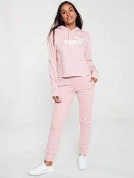 Image of Puma Elevated Essential Logo Cropped Hoodie & Sweat Pants - Pink