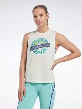 Image of Reebok Les Mills Graphic Muscle Tank Top - White, Size S, Women