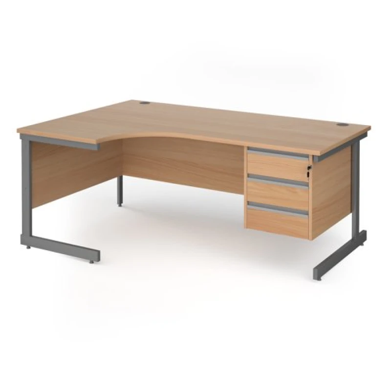Image of Contract 25 Office Desk Left Hand Corner Desk 1800mm With Pedestal Beech Top With Graphite Frame 1200mm Depth Contract 25 CC18EL3-G-B CC18EL3