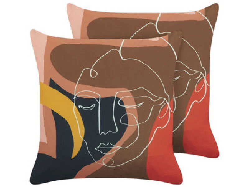Image of Beliani Set Of 2 Decorative Cushions Hyacinth 45 X 45cm Multicolour Abstract Pattern