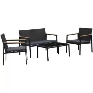 Image of Outsunny - 4 Pcs Minimal-Look PE Rattan Set w/ 2 Chairs Table Cushions Glass Tabletop Grey