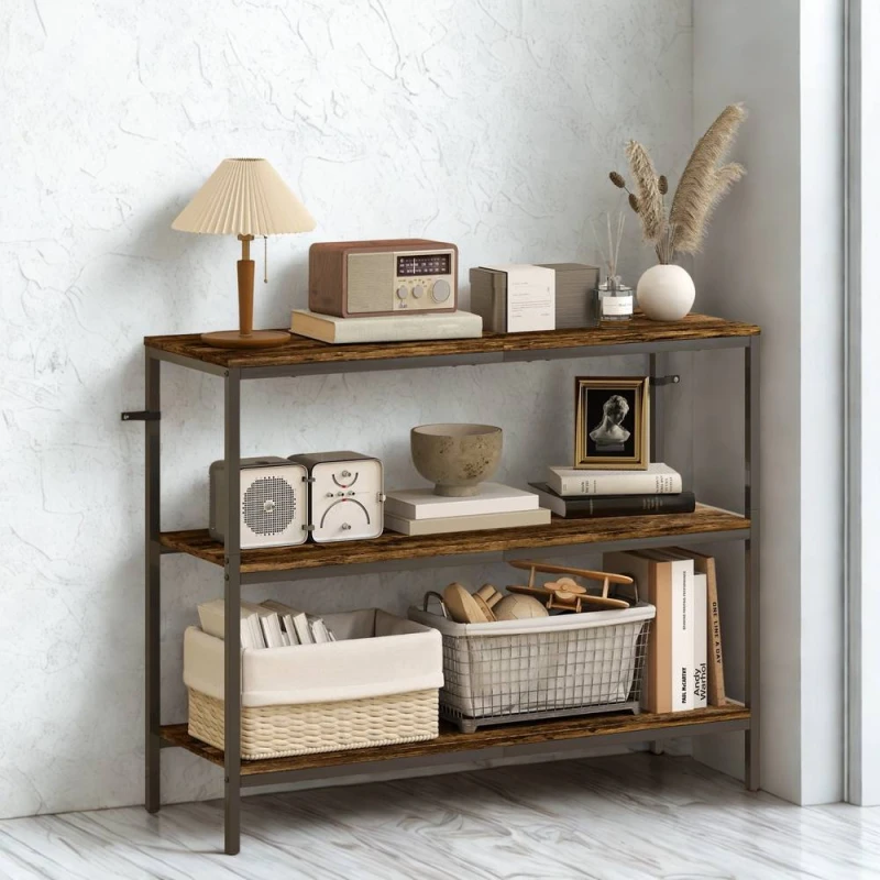 Image of FURNOS 3 Tier Console Table For Entryway Hallway Rustic Brown Brown Unisex