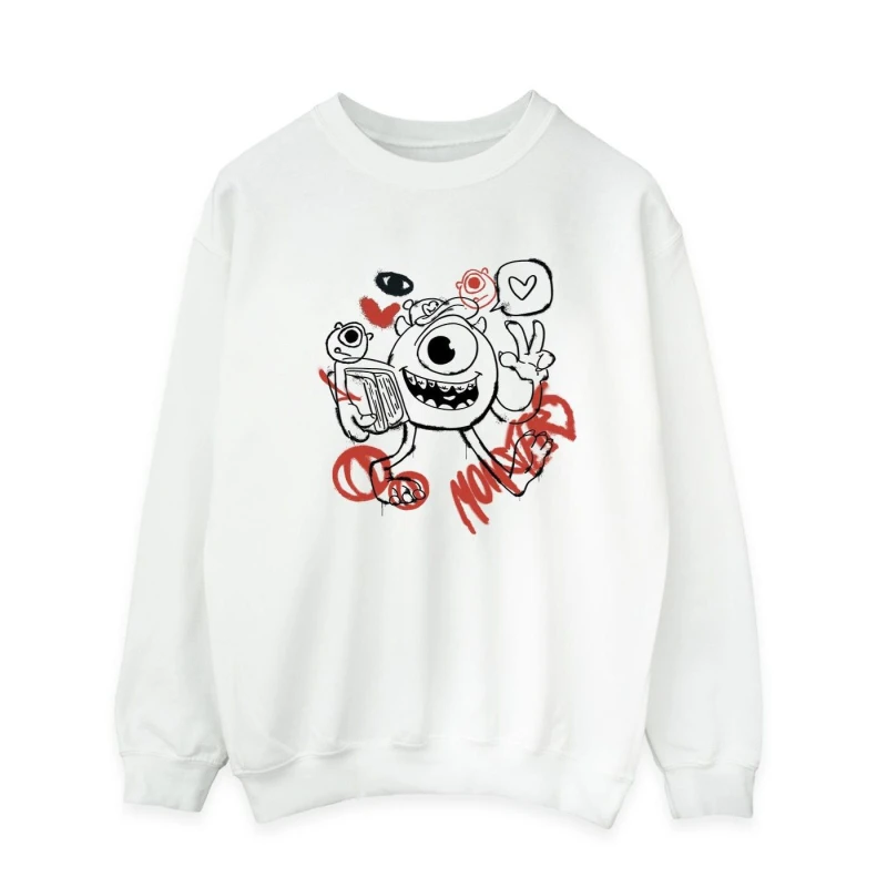Image of Disney Men Mike Graffiti Sweatshirt in White Size: Medium White M Male 5063376473767