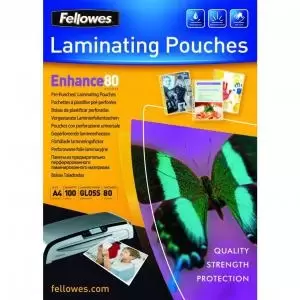 image of Fellowes 54525 A4 Pre-Punched 80 Micron Laminating Pouch 100pk 29577J