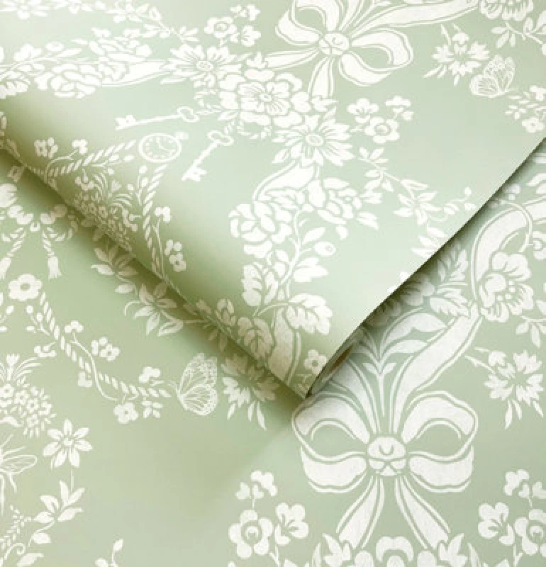 Image of Holden Decor Bow Damask Sage Wallpaper, Green 14170