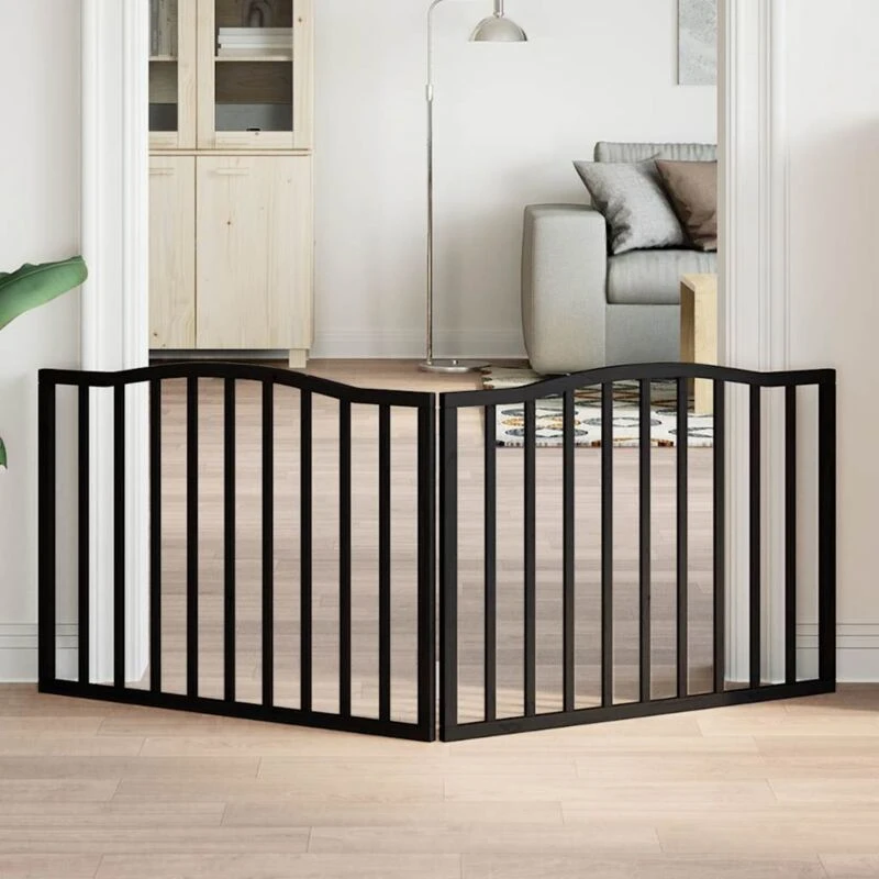 Image of vidaXL Dog Gate Foldable 2 Panels Black 160cm Poplar Wood, Black 352224