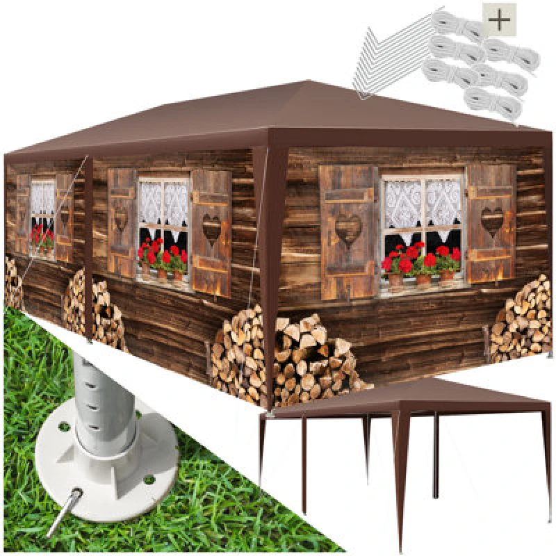 Image of Tectake Gazebo Alpine - Removable Side Panels, Plug-In Assembly 600 X 300 X 250 Cm - Brown