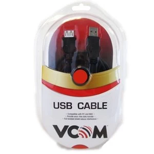 Image of VCOM 2.0 A (M) to USB 2.0 A (F) 3m Black Retail Packaged Extension Data Cable