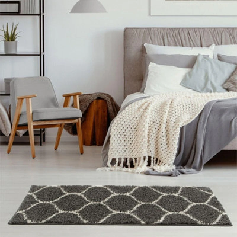 Image of The Rugs Myshaggy Collection Rugs Trellis Design In Dark Grey 384D