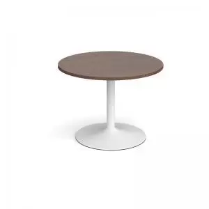 image of Trumpet base circular boardroom table 1000mm - white base and walnut