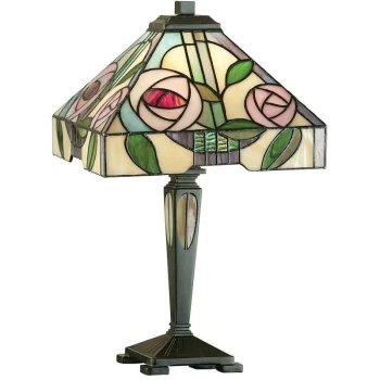 image of Interiors Willow - 1 Light Small Table Lamp Dark Bronze, Tiffany Style Glass, E14