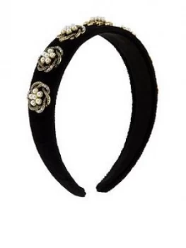 image of Accessorize Swirly Pearly Velvet Alice Band - Black