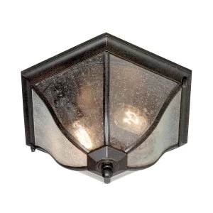 Image of 2 Light Medium Outdoor Flush Ceiling Lantern Weathered Bronze IP44, E27