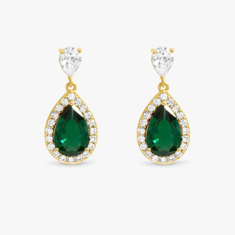 Image of Jon Richard Womens Gold Plated Cubic Zirconia Emerald Pear Drop Earrings Gold Female One Size