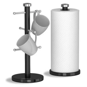 Image of Morphy Richards Accents Mug Tree and Kitchen Roll Holder - Black