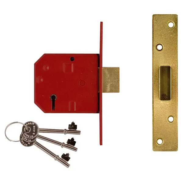 Image of Union 2134E 5 Lever BS Mortice Deadlock Satin Brass Finish 79.5mm ... J2134E-PL-3.00