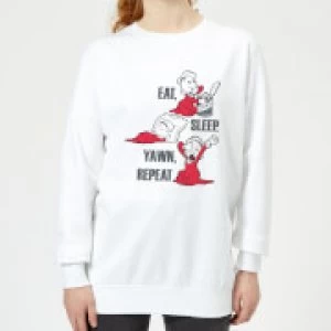 Image of Popeye Eat Sleep Yawn Repeat Womens Sweatshirt - White - 3XL
