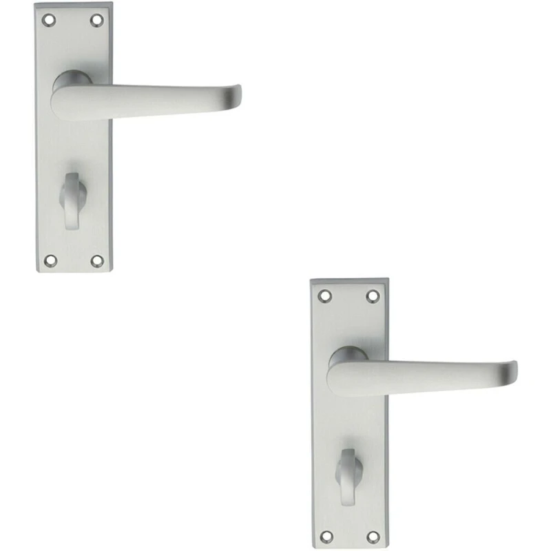 Image of Loops 2x PAIR Straight Victorian Handle on Bathroom Backplate 150 x 43mm Satin Chrome Multi