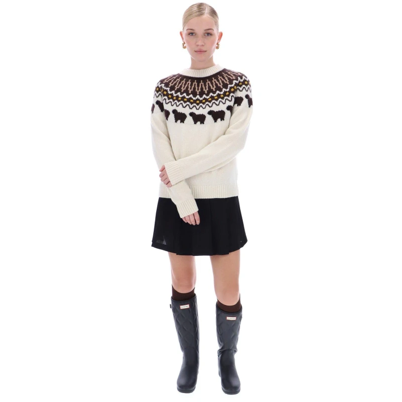 Image of Hunter Womens Fairisle Crew Neck Jumper Antique White female 8 (XS)