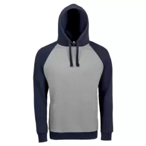 image of SOLS Unisex Seattle Contrast Raglan Hoodie (M) (Grey Marl/French Navy)