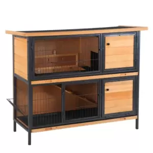 Image of Pawhut 2-story Wooden Metal Rabbit Hutch With Ramp Feeding Trough - Brown