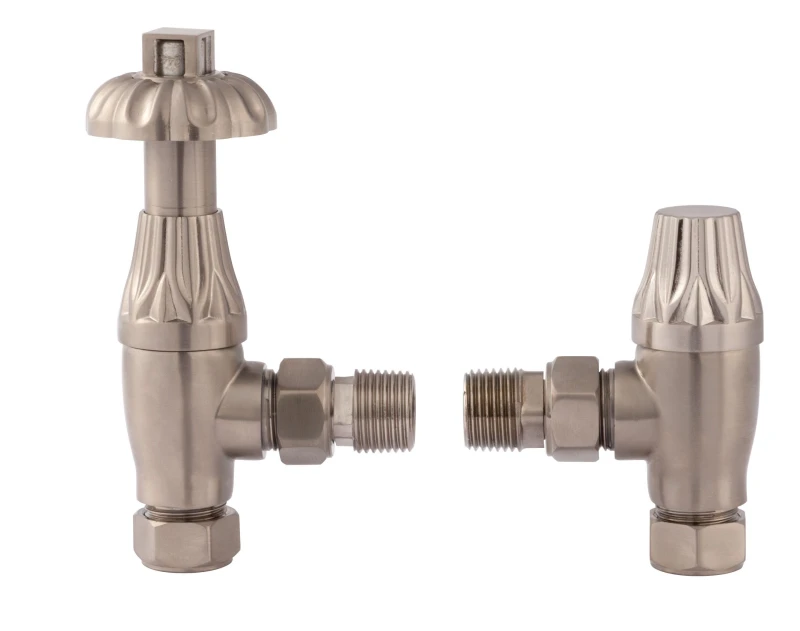 Image of Balterley Heating Accessories Thermostatic Radiator Valve Pack - Satin Nickel in Silver Silver Unisex