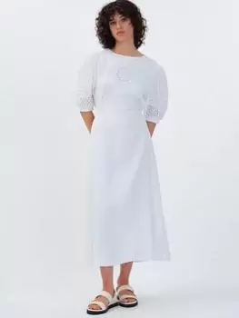 image of Aligne Finn Broderie Midi Dress In Organic Linen