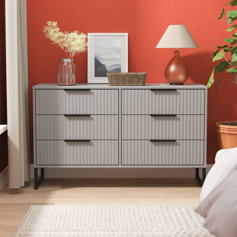 Image of Fluted 6 Drawer Midi Chest in Dusk Grey - Ready Assembled - Lewis's Home TJ Hughes 5056812208504